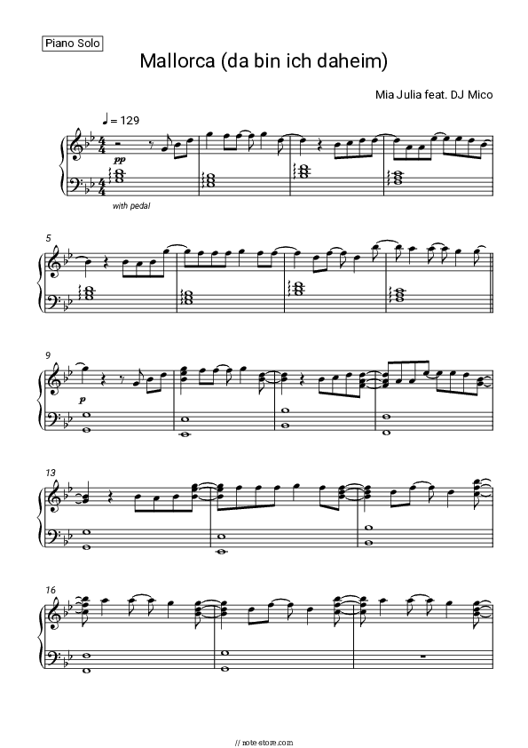 Mallorca da bin ich daheim - Mia Julia, DJ Mico Piano Sheet Music - Piano.Solo