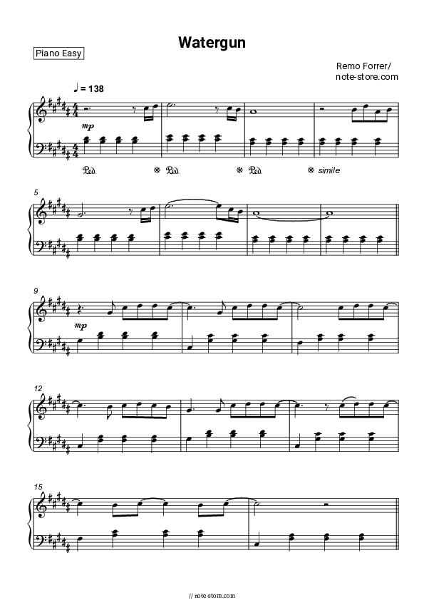 Watergun - Remo Forrer Piano Sheet Music Easy - Piano.Easy