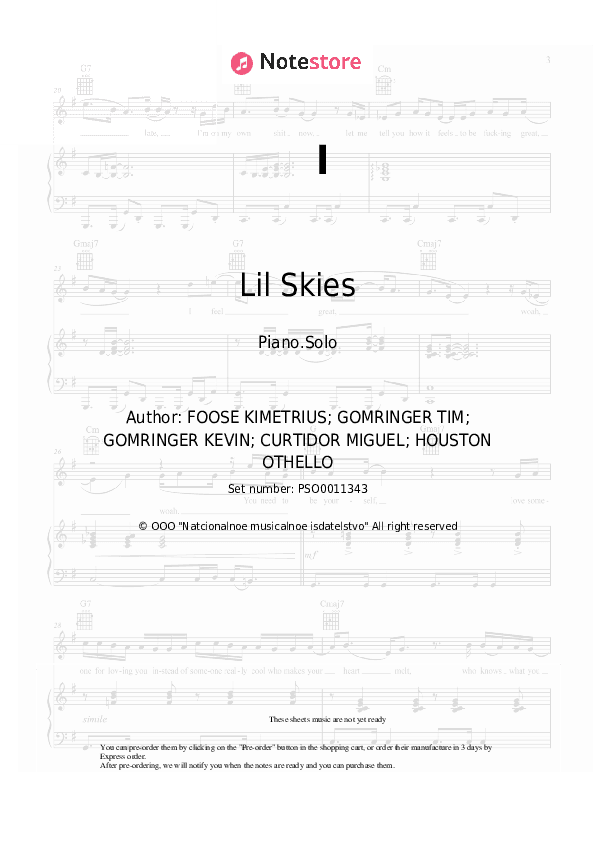 I - Lil Skies Piano Sheet Music - Piano.Solo