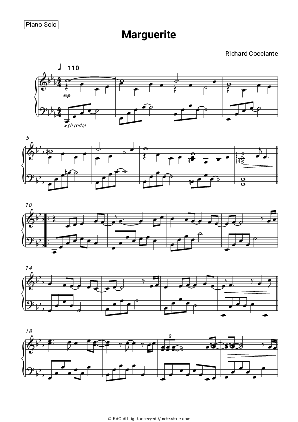 Marguerite - Richard Cocciante Piano Sheet Music - Piano.Solo