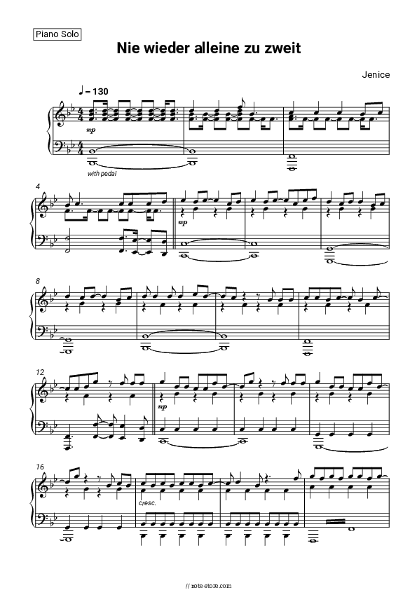 Nie wieder alleine zu zweit - Jenice Piano Sheet Music - Piano.Solo