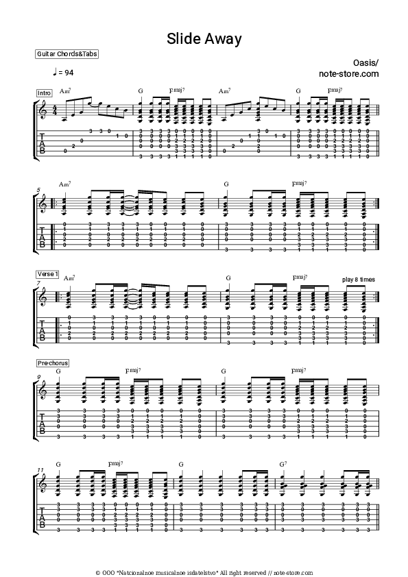 Slide Away - Oasis Chords and Tabs - Guitar.Chords&Tabs