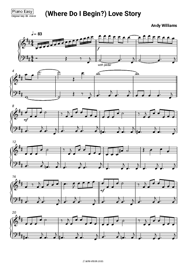 (Where Do I Begin?) Love Story - Andy Williams Piano Sheet Music Easy - Piano.Easy