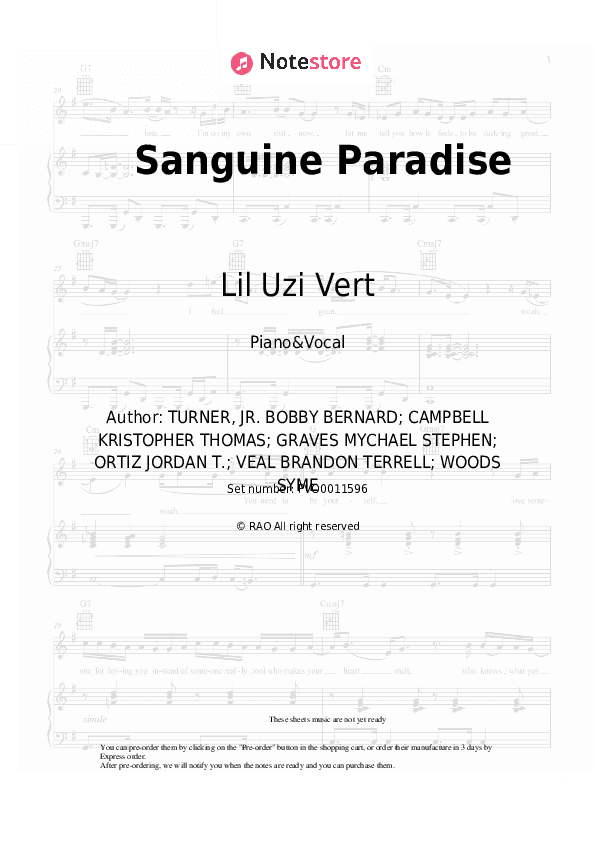 Sanguine Paradise - Lil Uzi Vert Piano Sheet Music with the Voice part - Piano&Vocal