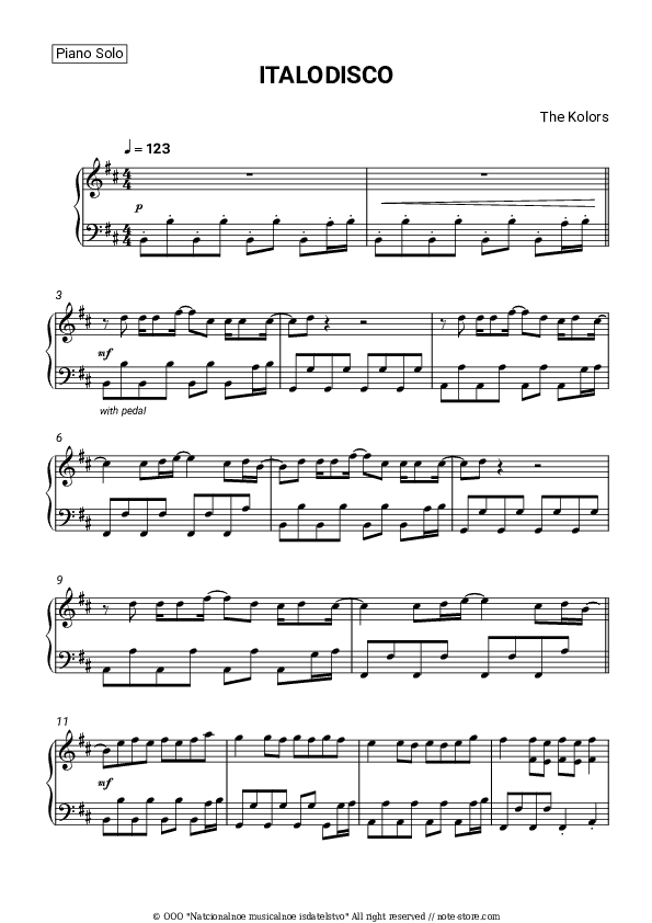 Italodisco - The Kolors Piano Sheet Music - Piano.Solo