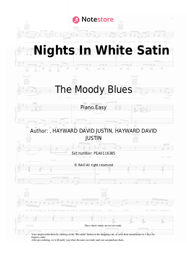 Nights In White Satin - The Moody Blues Piano Sheet Music Easy - Piano.Easy