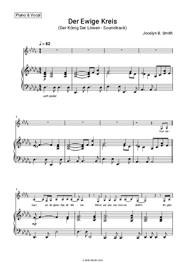 Der Ewige Kreis (Der König Der Löwen - Soundtrack) - Jocelyn B. Smith Piano Sheet Music with the Voice part - Piano&Vocal