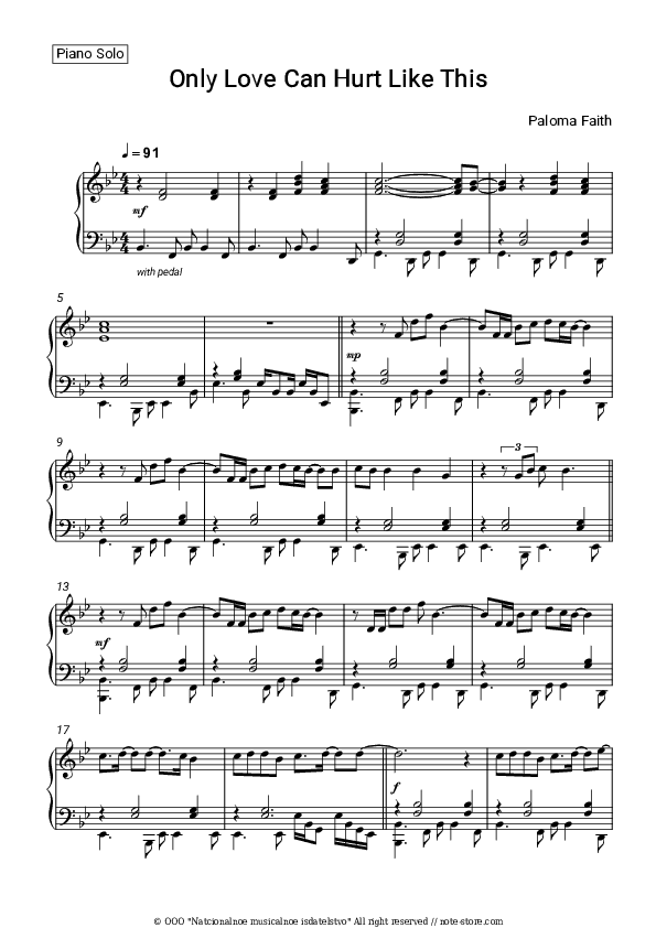 Only Love Can Hurt Like This - Paloma Faith Piano Sheet Music - Piano.Solo