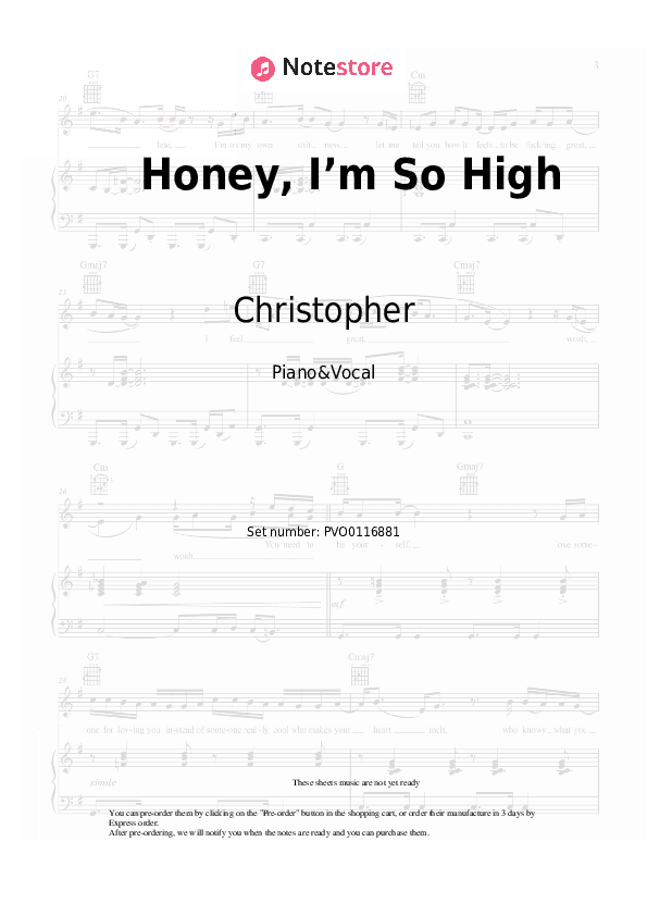 Honey, I’m So High (From the Netflix Film ‘A Beautiful Life`) - Christopher Piano Sheet Music with the Voice part - Piano&Vocal