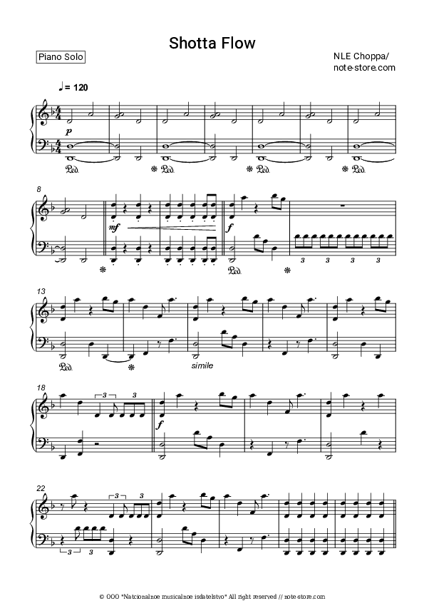 Shotta Flow - NLE Choppa Piano Sheet Music - Piano.Solo