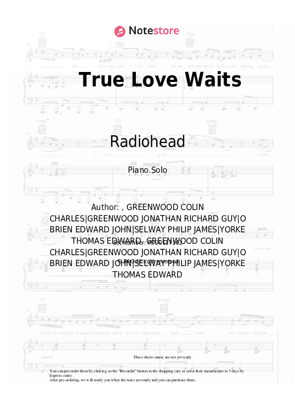 True Love Waits - Radiohead Piano Sheet Music - Piano.Solo