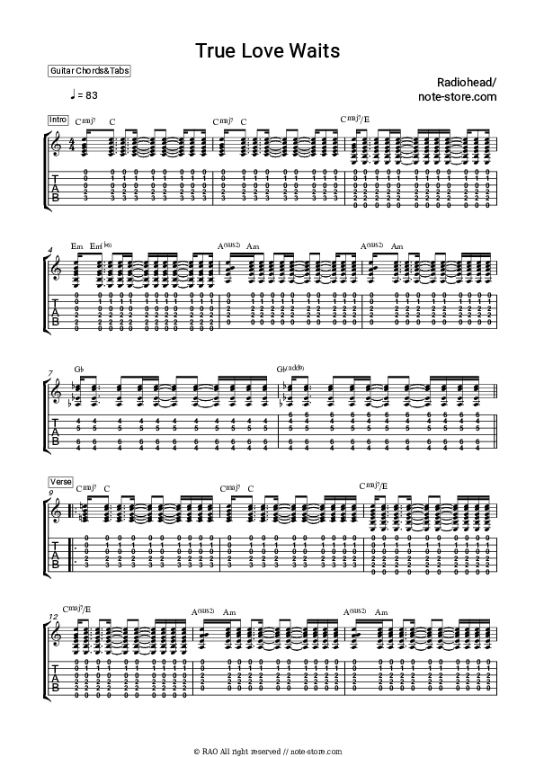 True Love Waits - Radiohead Chords and Tabs - Guitar.Chords&Tabs