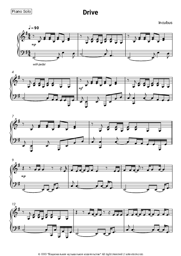 Drive - Incubus Piano Sheet Music - Piano.Solo