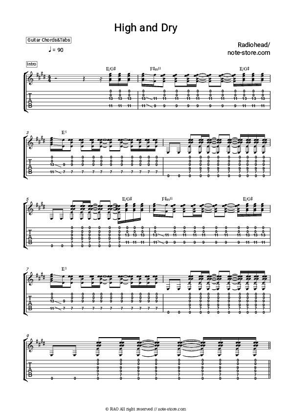 High and Dry - Radiohead Chords and Tabs - Guitar.Chords&Tabs
