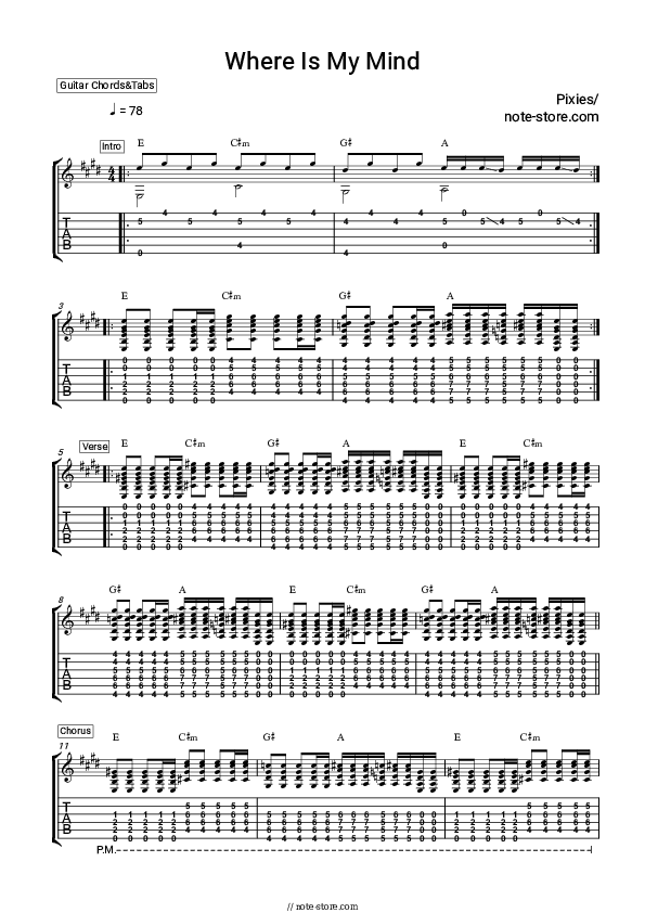 Where Is My Mind? (from 'Fight Club') - Pixies Chords and Tabs - Guitar.Chords&Tabs