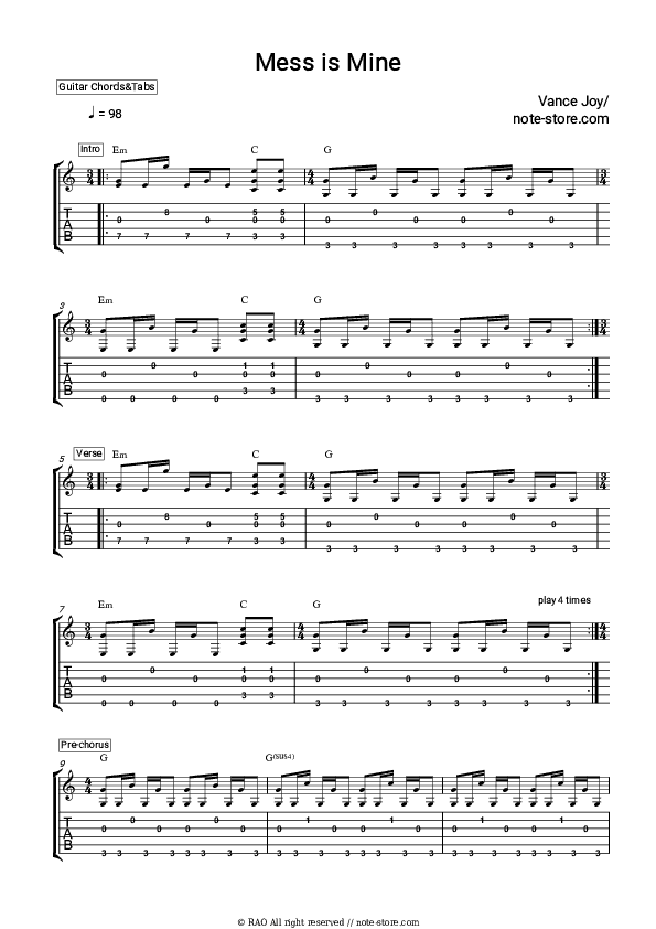 Mess is Mine - Vance Joy Chords and Tabs - Guitar.Chords&Tabs