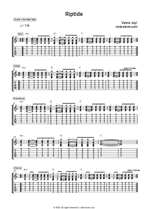 Riptide - Vance Joy Chords and Tabs - Guitar.Chords&Tabs