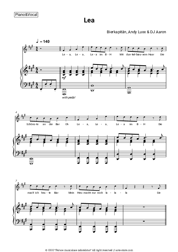 Lea - Bierkapitän, Andy Luxx, DJ Aaron Piano Sheet Music with the Voice part - Piano&Vocal