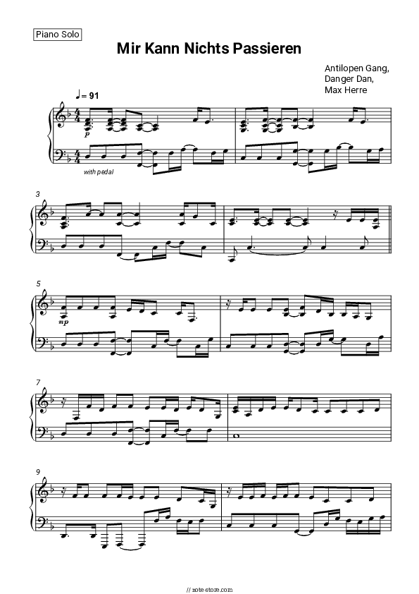 Mir Kann Nichts Passieren - Antilopen Gang, Danger Dan, Max Herre Piano Sheet Music - Piano.Solo