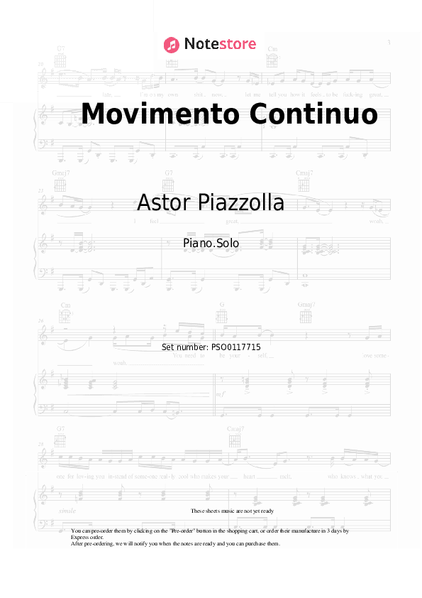 Movimento Continuo - Astor Piazzolla Piano Sheet Music - Piano.Solo