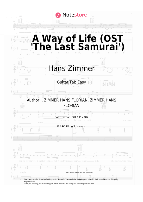 A Way of Life (OST 'The Last Samurai') - Hans Zimmer Tabs Easy - Guitar.Tab.Easy