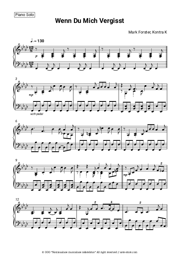 Wenn Du Mich Vergisst - Mark Forster, Kontra K Piano Sheet Music - Piano.Solo