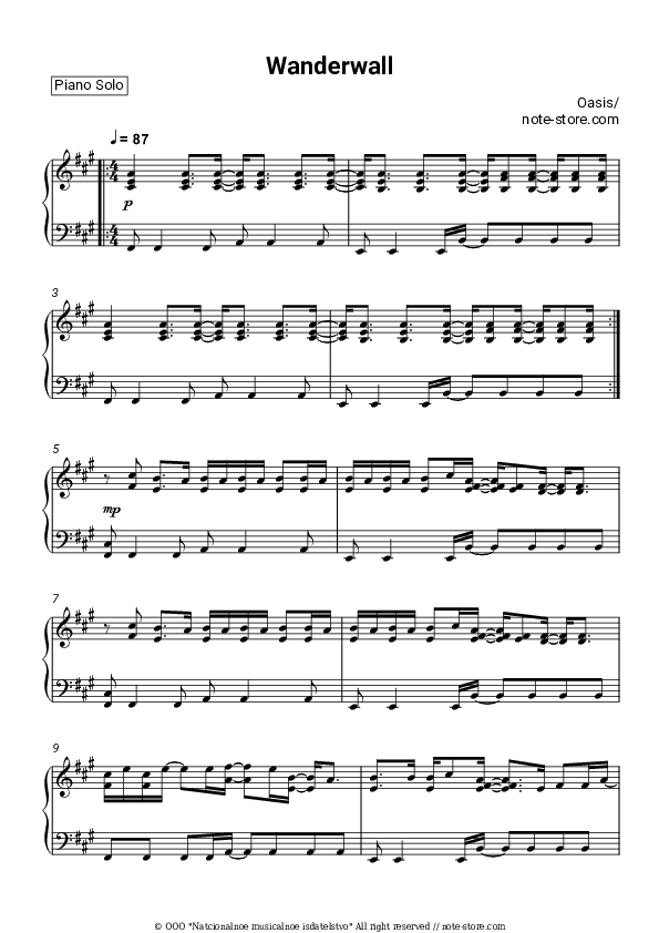 Wonderwall - Oasis Piano Sheet Music - Piano.Solo