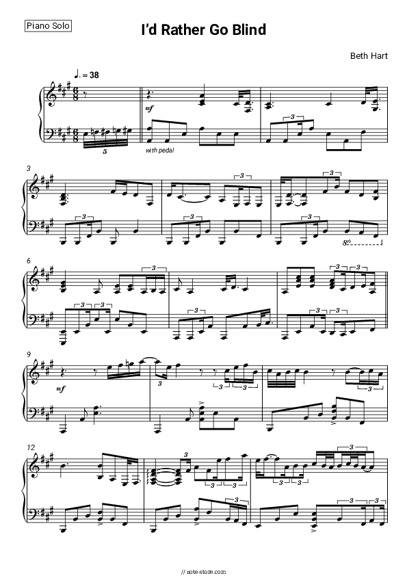 I’d Rather Go Blind - Beth Hart Piano Sheet Music - Piano.Solo