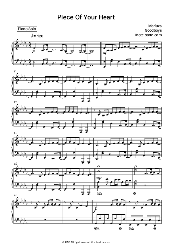 Piece Of Your Heart - Meduza, Goodboys Piano Sheet Music - Piano.Solo