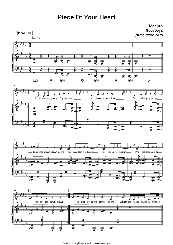 Piece Of Your Heart - Meduza, Goodboys Piano Sheet Music with the Voice part - Piano&Vocal