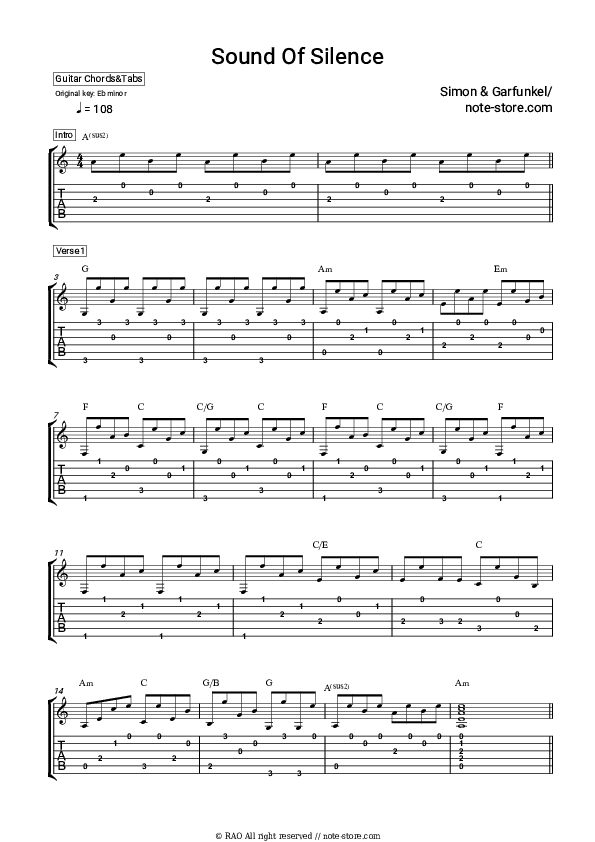 The Sound of Silence - Simon & Garfunkel Chords and Tabs - Guitar.Chords&Tabs