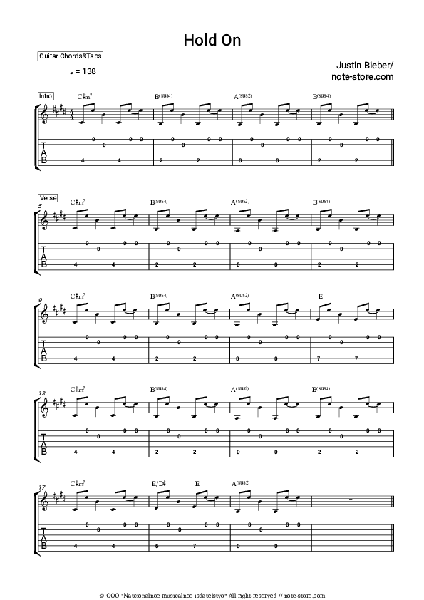 Hold On - Justin Bieber Chords and Tabs - Guitar.Chords&Tabs