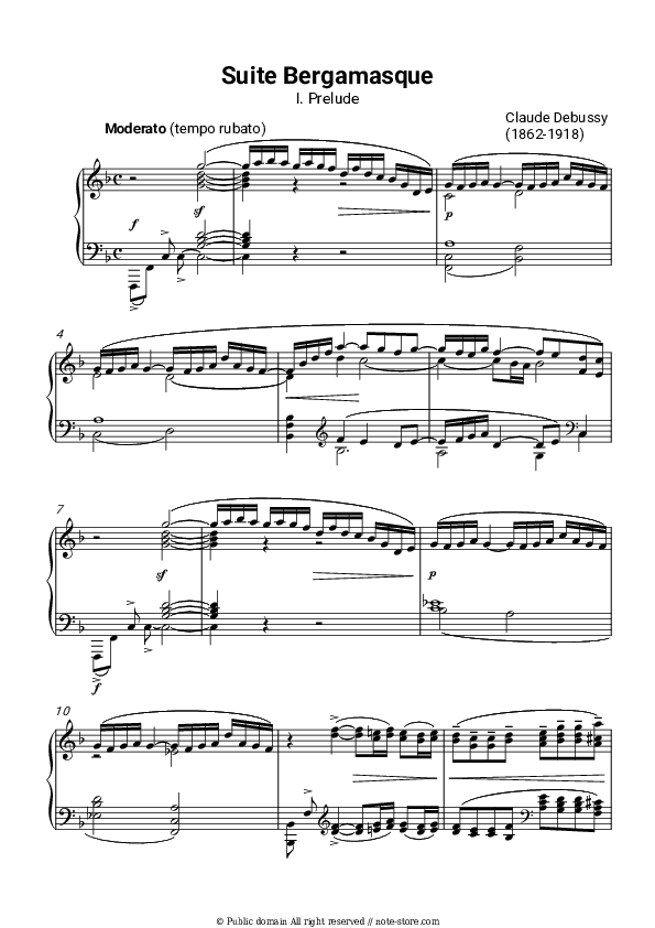Suite bergamasque, L.75: I. Preludium - Claude Debussy Piano Sheet Music - Piano.Solo
