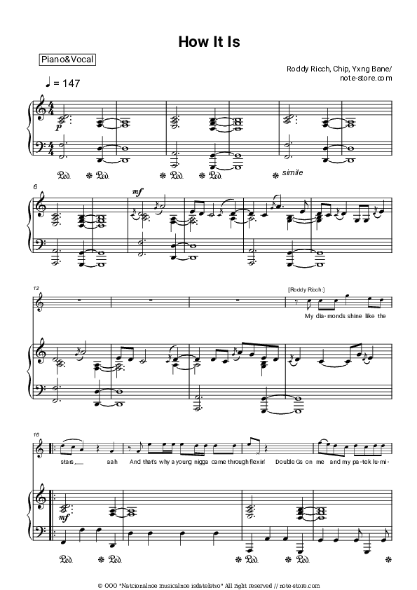 How It Is - Roddy Ricch, Chip, Yxng Bane Piano Sheet Music with the Voice part - Piano&Vocal