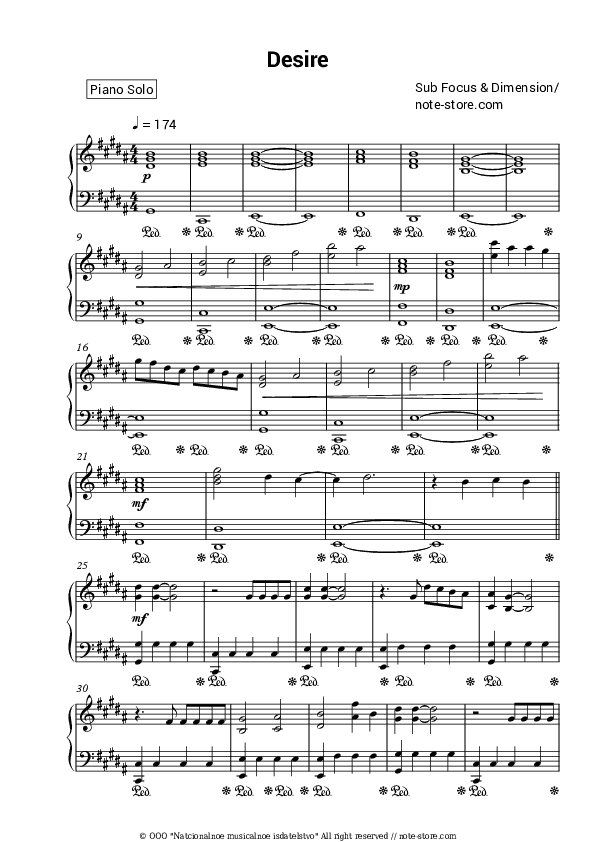 Desire - Sub Focus, Dimension Piano Sheet Music - Piano.Solo