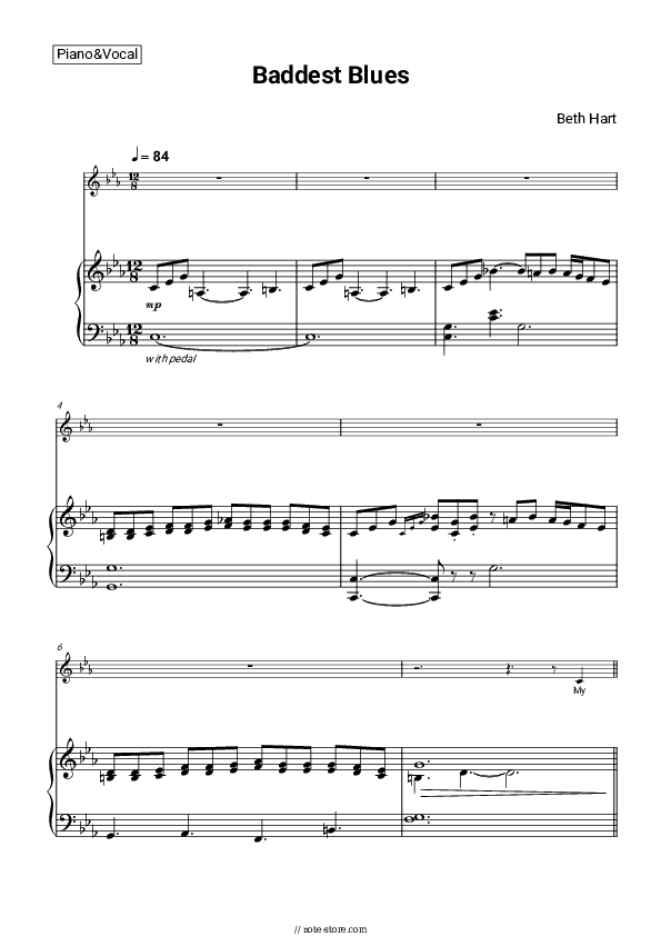 Baddest Blues - Beth Hart Piano Sheet Music with the Voice part - Piano&Vocal