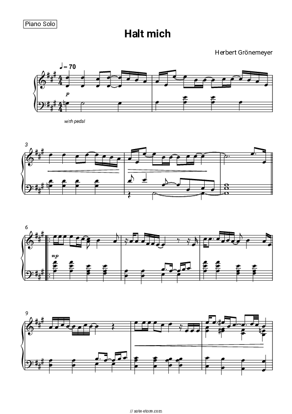 Halt mich - Herbert Grönemeyer Piano Sheet Music - Piano.Solo