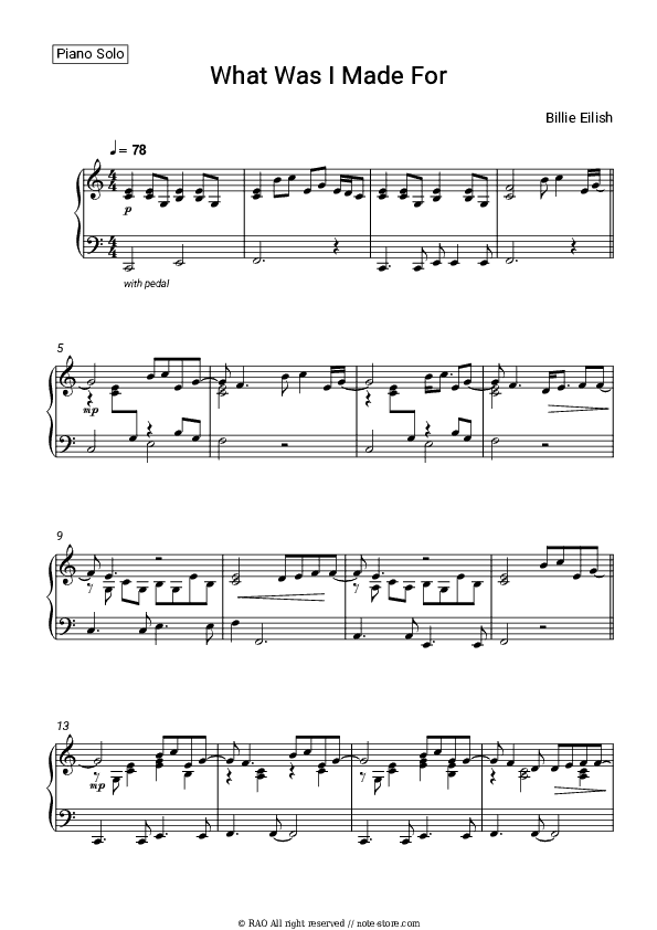 What Was I Made For - Billie Eilish Piano Sheet Music - Piano.Solo