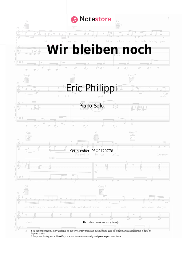 Wir bleiben noch - Eric Philippi Piano Sheet Music - Piano.Solo