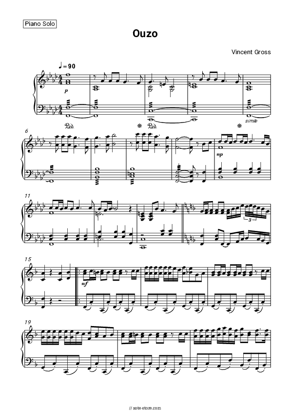 Ouzo - Vincent Gross Piano Sheet Music - Piano.Solo