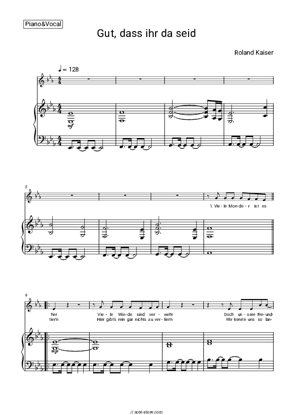 Gut, dass ihr da seid - Roland Kaiser Piano Sheet Music with the Voice part - Piano&Vocal