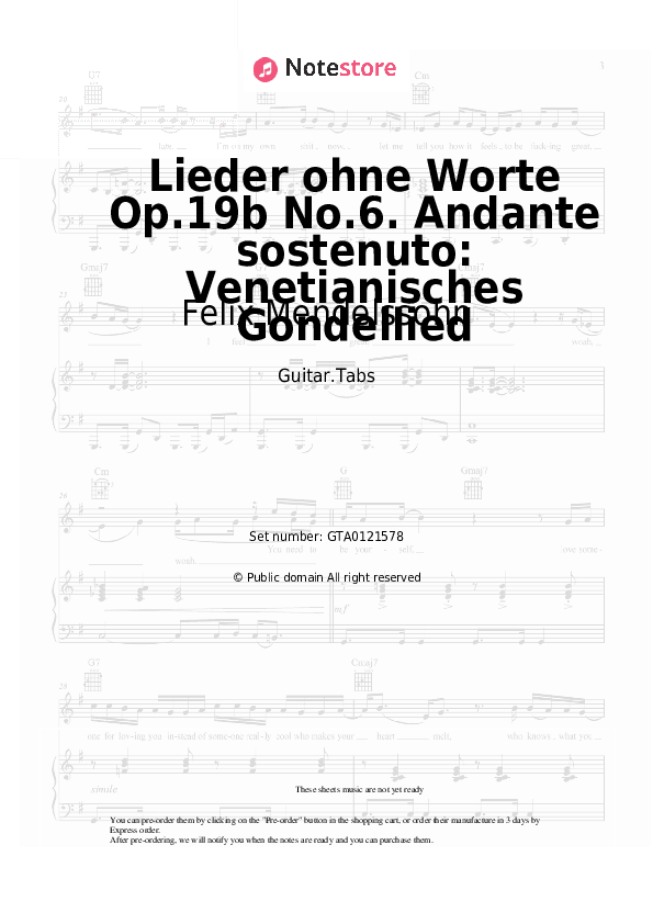 Lieder ohne Worte Op.19b No.6. Andante sostenuto: Venetianisches Gondellied - Felix Mendelssohn Tabs - Guitar.Tabs