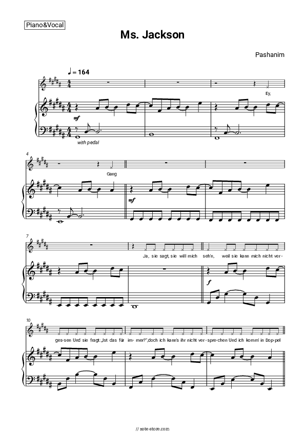 Ms. Jackson - Pashanim Piano Sheet Music with the Voice part - Piano&Vocal