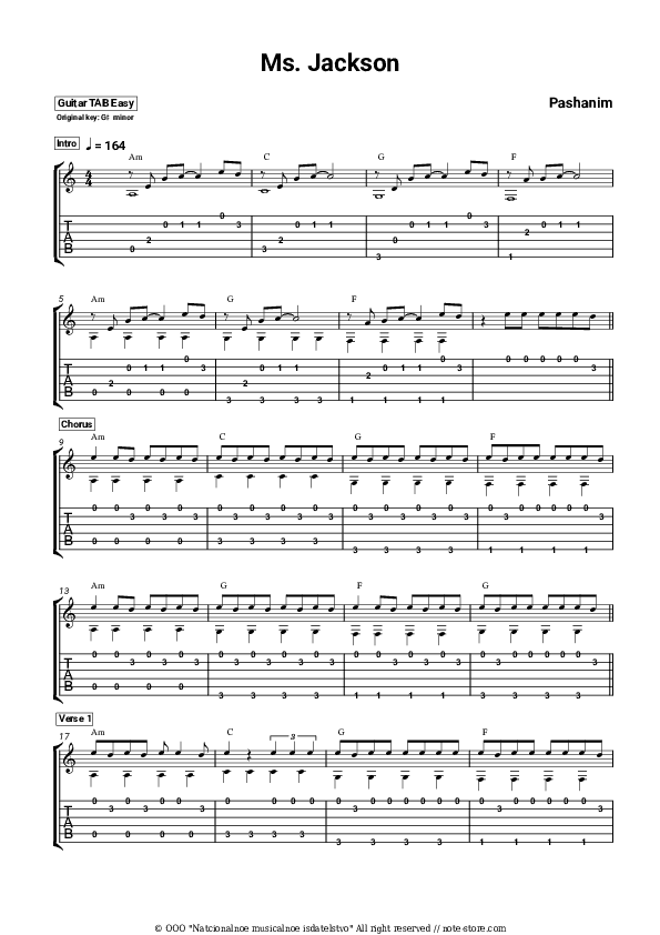 Ms. Jackson - Pashanim Tabs Easy - Guitar.Tab.Easy