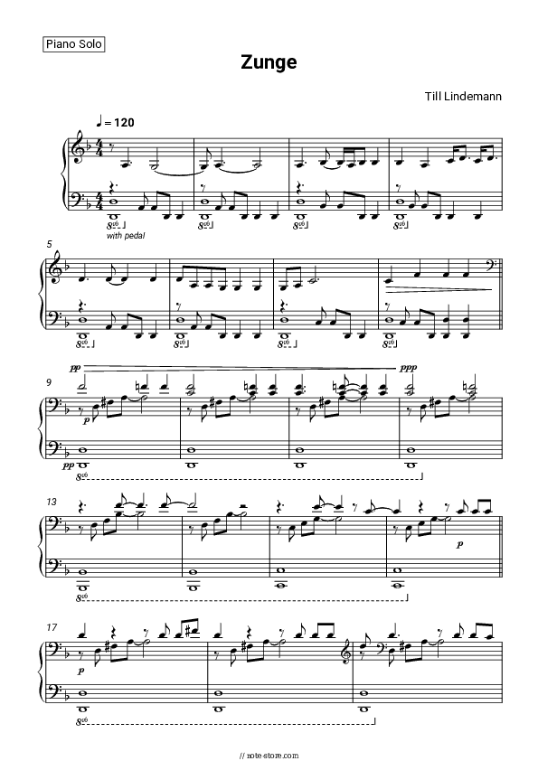 Zunge - Till Lindemann Piano Sheet Music - Piano.Solo