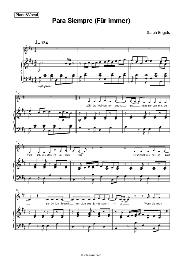 Para Siempre (Für immer) - Sarah Engels Piano Sheet Music with the Voice part - Piano&Vocal