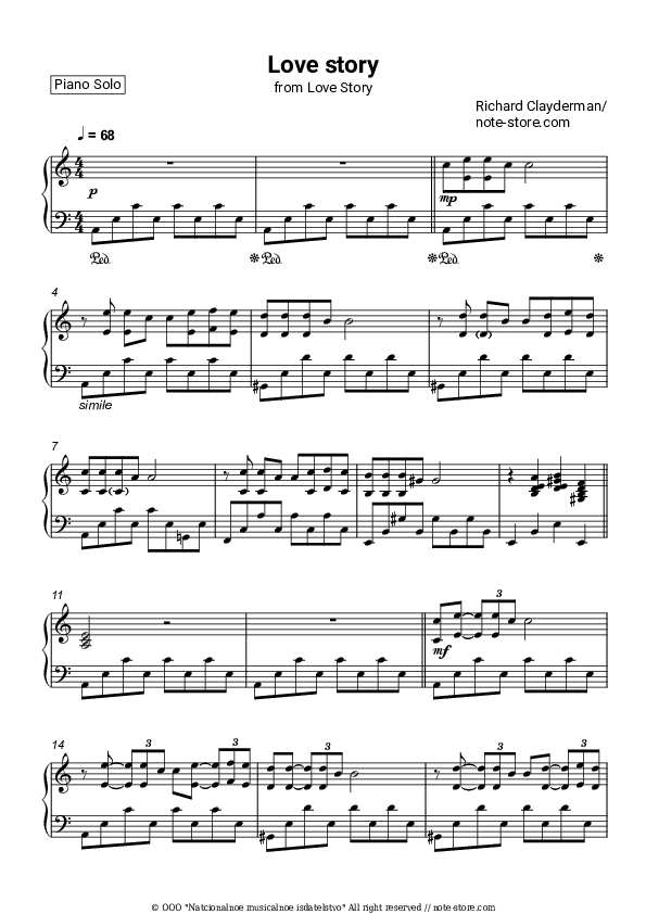 Love Story - Richard Clayderman Piano Sheet Music - Piano.Solo