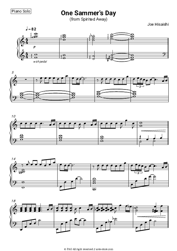 One Summer's Day (from Spirited Away) - Joe Hisaishi Piano Sheet Music - Piano.Solo