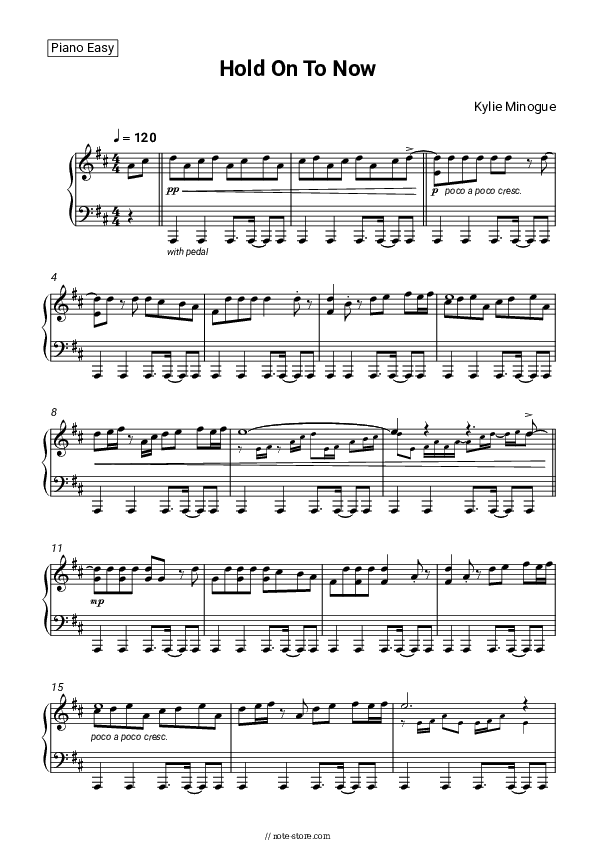 Hold On To Now - Kylie Minogue Piano Sheet Music Easy - Piano.Easy