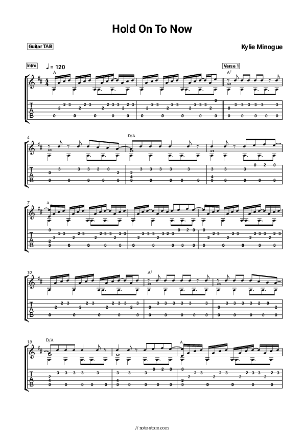 Hold On To Now - Kylie Minogue Tabs - Guitar.Tabs